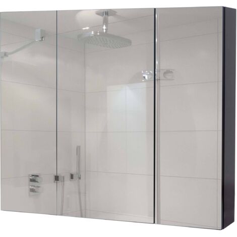 Spiegelschrank HHG-806b, Badschrank Hängeschrank, 6 Regalböden hochglanz MVG-zertifiziert 70x80x16cm schwarz