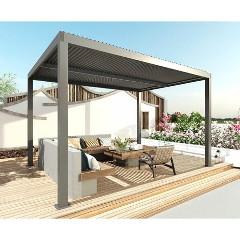 Pergola HHG-269, Gartenpavillon Lamellen-Pavillon, 10cm-Aluminium-Gestell, Regenrinne sturmfest, 3x3m anthrazit