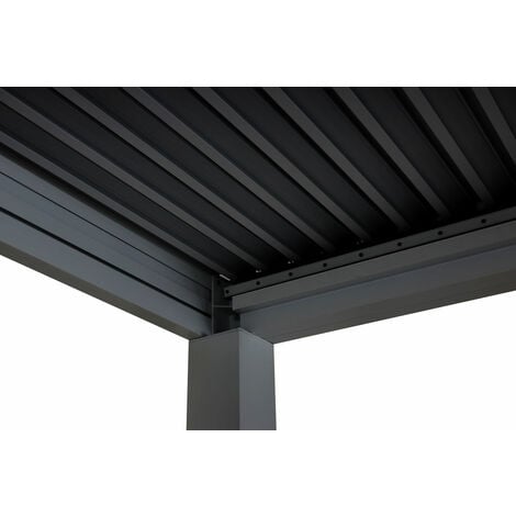 Pergola HHG-269, Gartenpavillon Lamellen-Pavillon, 10cm-Aluminium-Gestell, Regenrinne sturmfest, 3x3m anthrazit