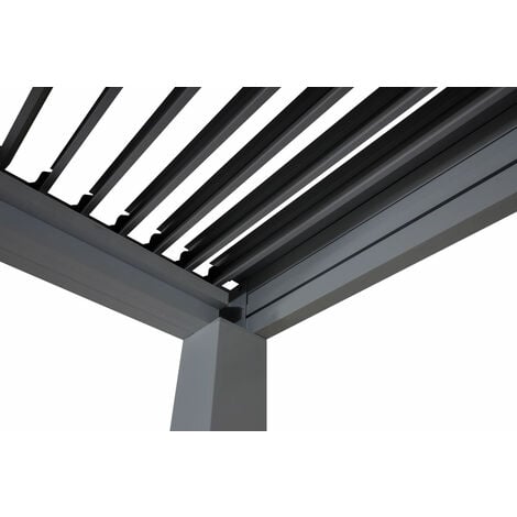 Pergola HHG-269, Gartenpavillon Lamellen-Pavillon, 10cm-Aluminium-Gestell, Regenrinne sturmfest, 3x3m anthrazit