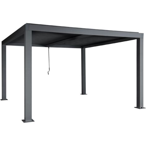 Pergola HHG-272, Gartenpavillon Lamellen-Pavillon, 10cm-Aluminium-Gestell, Regenrinne sturmfest, 3x4m anthrazit