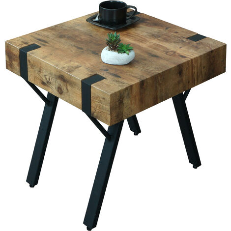 Beistelltisch HHG-742, Kaffeetisch Nachttisch Loungetisch Couchtisch, Metall MDF 50x50x50cm dunkle Wildeiche