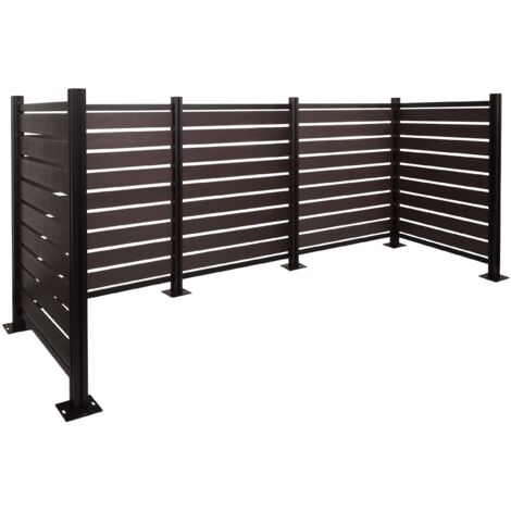 Alu Mülltonnen-Zaun HHG-947, Mülltonnenverkleidung, Holzoptik erweiterbar 130x300x110cm anthrazit
