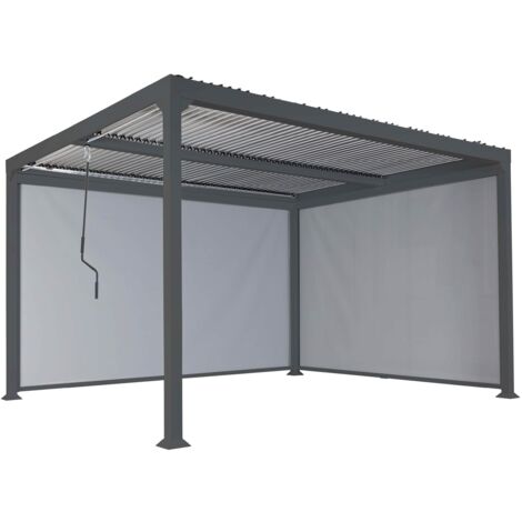 HHG – Alu Pergola mit drehbarem Lamellendach – 3x3,7m – stabiles 8x8cm Aluminium-Gestell – inkl. 2 Seitenwände – wind- und regenfest (1/5)