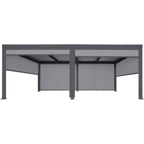 Alu Pergola HHG-787 mit 6x Seitenwand, Lamellen-Pavillon, stabiles 8cm-Metall-Gestell 3x6m anthrazit