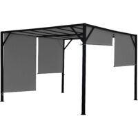 Pergola Beja, Garten Pavillon Terrassenüberdachung, stabiles 6cm-Stahl-Gestell + Schiebedach grau 3x3m