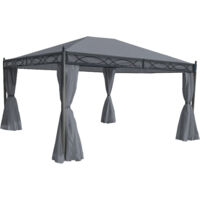 Pergola Calpe, Garten Pavillon, stabiles 7cm-Gestell mit Seitenwand + Moskitonetz grau 4x3m