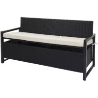 Poly-Rattan 3er Sitzbank HHG-596, Gartenbank Truhenbank, Staufach Aufbewahrung Sitzkissen anthrazit, Kissen creme
