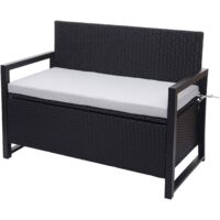 Poly-Rattan 2er Sitzbank HHG-564, Gartenbank Truhenbank, Staufach Aufbewahrung Sitzkissen anthrazit, Kissen grau