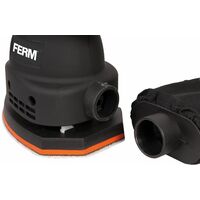 FERM PSM1013 Ponceuse à paume 220W - Patin de ponçage avec Velcro - Incl. sac à poussière, coffret et 10 papiers abrasifs (G80 & G120)