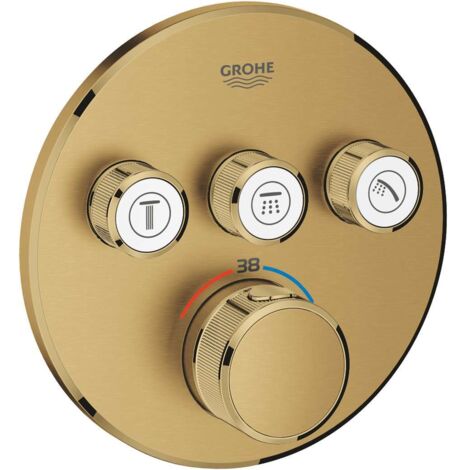 Mitigeur thermostatique de douche encastré – 3 vannes d'arrêt – Finition Cool Sunrise brossé – Technologie GROHE StarLight