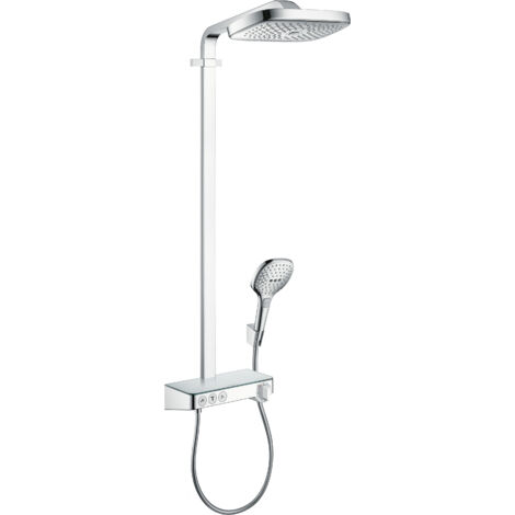 Hansgrohe – Colonne de douche thermostatique 27127000 – Douche de tête 300 x 190 mm – 3 jets RainAir, Rain, RainStream – Thermostat avec tablette en verre