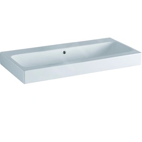Geberit – Lavabo suspendu 120x48,5cm blanc – Sans trous de robinetterie – Avec trop-plein – À encastrer – Combinable avec meubles sous-lavabo