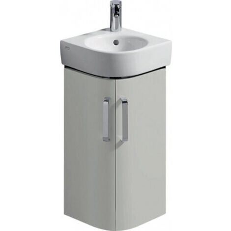 Geberit – Meuble lave-mains d'angle 60cm – Corps gris clair mat – Façade gris clair brillant – Pour petites salles de bains et toilettes