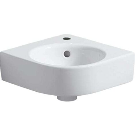 Geberit – Lavabo d'angle 32cm – Forme carrée – Installation murale – Revêtement KeraTect – Avec débordement – Compatible meubles sous-lavabo