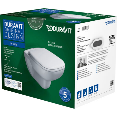 Duravit – Ensemble WC suspendu rimless – Chasse d'eau basse 4,5L – Céramique sanitaire – Dimensions 355x545x360mm – Sortie horizontale