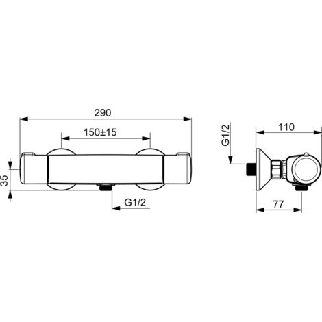 Mitigeur thermostatique, mitigeur thermostatique en laiton massif à 3 voies Robinet de réglage