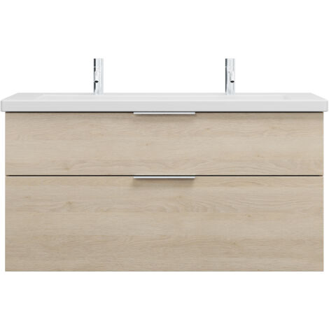 burgbad Eqio lavabo en céramique avec 2 trous pour robinetterie, (1/3)