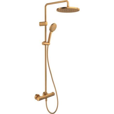 Duravit – Colonne de douche thermostatique en bronze brossé – Système à 2 poignées – Douchette 3 jets – Cartouche thermostatique avec sécurité à 38°C
