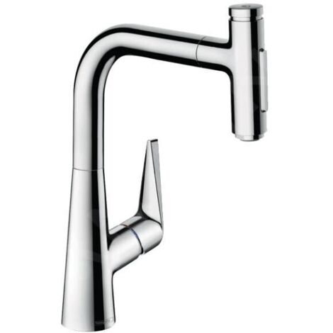 Hansgrohe – Robinet mitigeur de cuisine avec douchette extractible – 2 jets – Hauteur sous bec 220mm – Finition chrome – Angle de rotation 110° à 150°