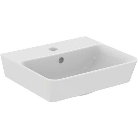 Ideal Standard – Lave-main cube 40x35x16 cm céramique blanche avec trou pour mitigeur – Fixation murale – E030701