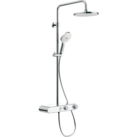 Système de douche universel Duravit, douchette avec 3 types de jets (Rain, Pulse, Mono), à économie d'eau, set de douche facile à nettoyer, douche de tête orientable, chromé/blanc