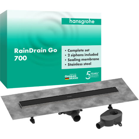 Hansgrohe RainDrain Go - Caniveau de douche 70 cm avec grille double face, pour pose de carrelage, noir mat 56272670