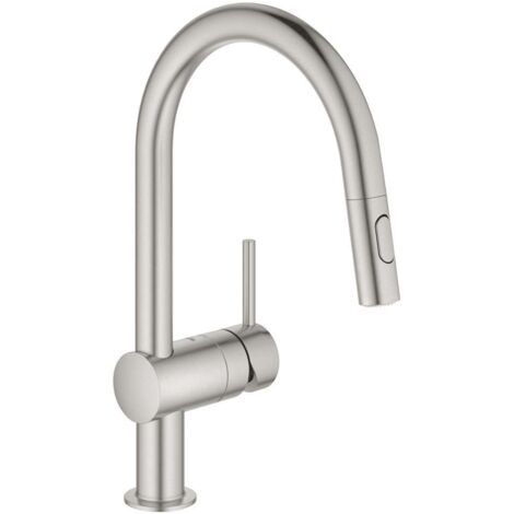 Grohe – Mitigeur de cuisine monocommande avec douchette extractible – Bec pivotant 360° – Finition chromée – Technologie SilkMove