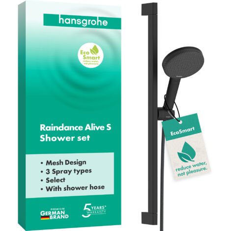 Hansgrohe Raindance Alive Select S - Set pomme de douche, barre et flexible, 3 jets, EcoSmart, noir mat 24600670