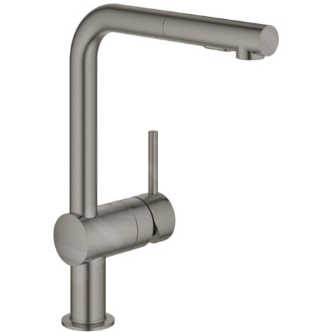 Grohe – Mitigeur monocommandé pour évier avec douchette extractible – Bec en L, hauteur élevée – Montage rapide, débit 9 l/min, angle 360°