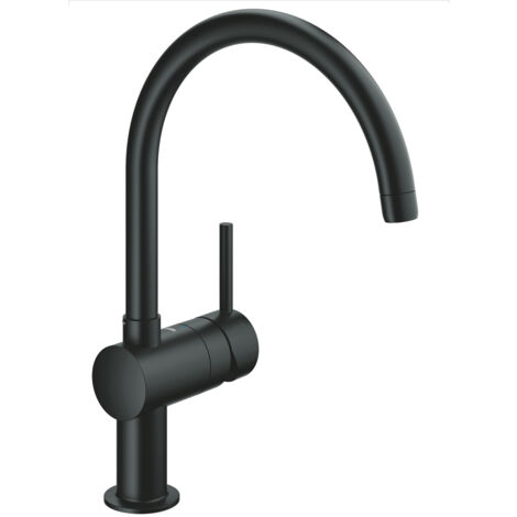Grohe – Mitigeur monocommande évier noir – Bec col de cygne pivotant 360° – Finition Velvet Black résistante aux rayures – 32917KS0
