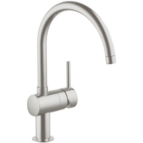 Grohe – Mitigeur de cuisine monocommande bec en C haut – Finition SuperSteel – Rotation 360° – Technologie SilkMove – 32917DC0