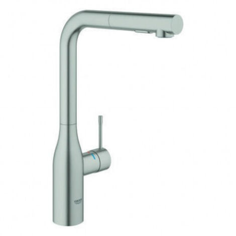 Mitigeur de cuisine avec douchette extractible – Acier supersteel – Caño haut 360° – Cartouche GROHE SilkMove 28mm – Jet normal et jet douche