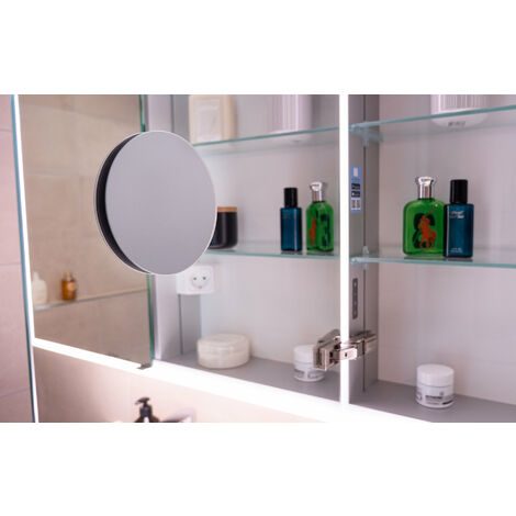 Armoire de toilette lumineuse avec miroir et prise - 120 cm portes à gauche