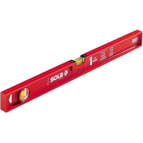 Niveau à bulle d'air PF 40 – Plastique ABS rouge – Longueur 400 mm – Tolérance 1.00 mm/m – Surface résistante à l'abrasion – Sola - PF 40 EN