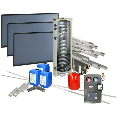 Set solaire 4plus toit plat horizontal ballon d'eau fraîche 400 L 3 capteurs