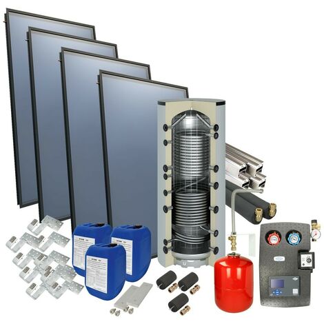 Le Sanitaire – Set solaire 4Plus® sur toit 4 capteurs – Ballon de stockage 800 L classe A+ – Efficacité énergétique – Installation complète incluse