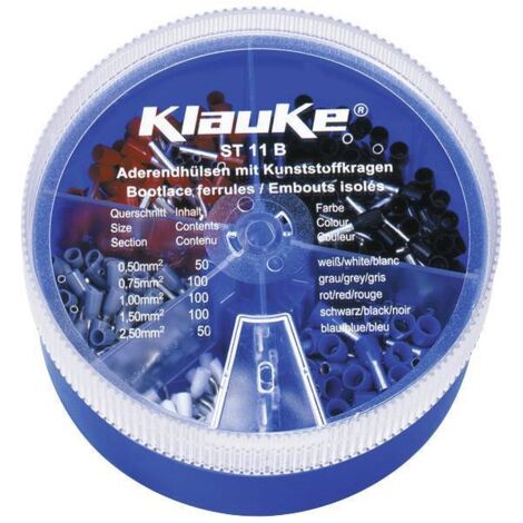 Klauke ST11B Assortiment d'embouts simples 0.5 mm², 0.75 mm², 1 mm², 1.5 mm², 2.5 mm² partiellement isolé blanc, gris, rouge, noir, bleu 400 par C009291 (1/2)