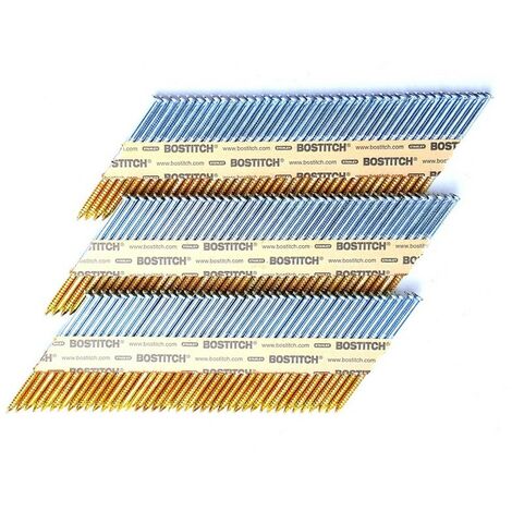 Bostitch – Clous en bande 34° sans gaz 2.8 x 63 – Crantés pour cloueurs pneumatiques – Finition galva 12µ – Longueur 63mm