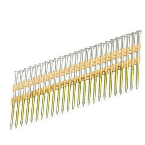 1000 clous en bande 20° crantés galvanisés – 2.8mm de diamètre – 63mm de longueur – Pour cloueur 20° compatible – Tjep