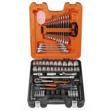 Bahco – Coffret multi-outils 94 pièces – Douilles 1/4' et 1/2' en acier chrome-vanadium – Finition chromée mate – Accessoires pour espaces restreints - BAHS87-7