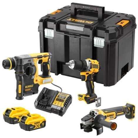 Dewalt DCK330P2T-QW Kit 3 outils XR 18V Brushless – DCD800 Perceuse + DCH273 perforateur + DCG405 meuleuse – 2 X 5 Ah Batteries + Chargeur en coffret