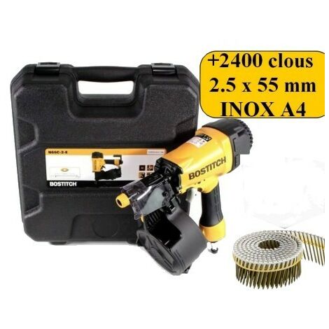 Lot bardage BOSTITCH N66C-2-E cloueur  + 2450 clous 2.5 x 55mm inox A4