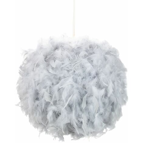 Eye-Catching and Modern Small Grey Feather Decorated Pendant Lighting Shade by Happy Homewares - Grey