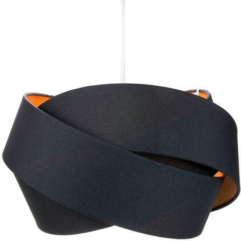 Contemporary Triple Ring Black Cotton Fabric Pendant Shade with Rose Gold Inner by Happy Homewares