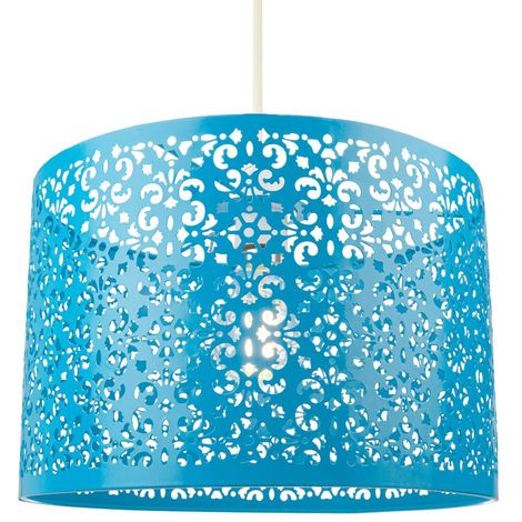 Marrakech Designed Matt Teal Metal Pendant Light Shade with Floral Decoration by Happy Homewares - Teal