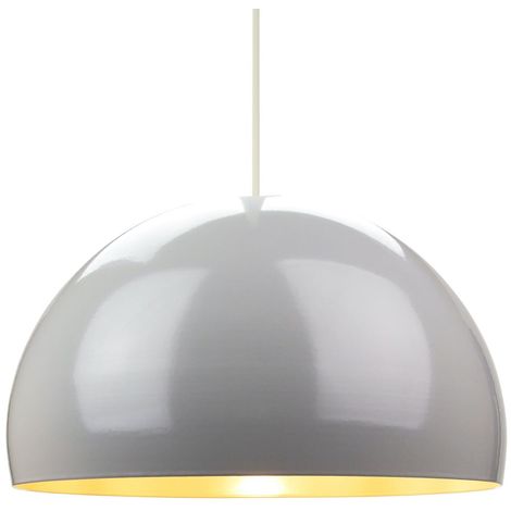 Contemporary Designer Grey Gloss Domed Metal Ceiling Pendant Lighting Shade by Happy Homewares - Grey