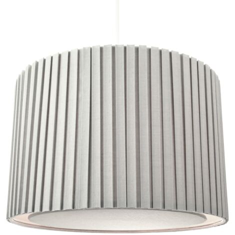 Contemporary Grey Cotton Fabric Pleated Pendant Lamp Shade with Round Diffuser by Happy Homewares