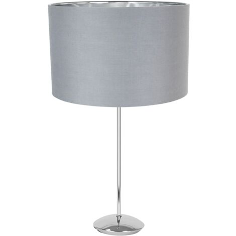 Modern Chrome Plated Stick Table Lamp with 12" Shade with Shiny Silver Inside by Happy Homewares