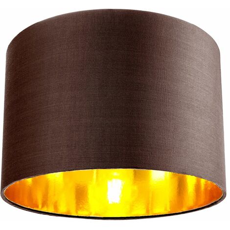 Contemporary Brown Cotton 12" Table/Pendant Lamp Shade with Shiny Copper Inner by Happy Homewares - Chocolate Brown